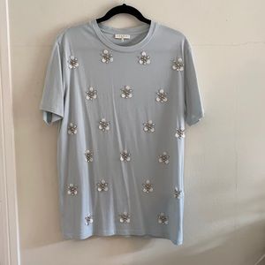 Sandro Light Blue Tee with Charm Detail